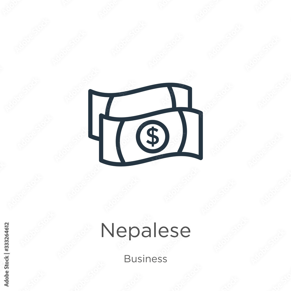 Poster nepalese icon. thin linear nepalese outline icon isolated on white background from business collecti