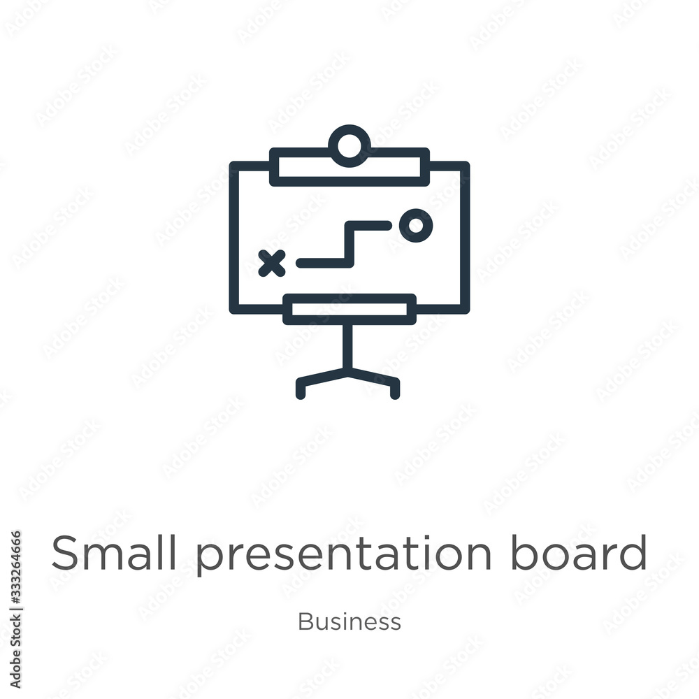 Poster small presentation board icon. thin linear small presentation board outline icon isolated on white b