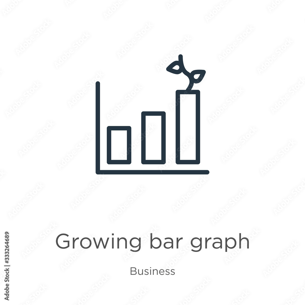 Aufkleber growing bar graph icon. thin linear growing bar graph outline icon isolated on white background from