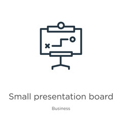Small presentation board icon. Thin linear small presentation board outline icon isolated on white background from business collection. Line vector sign, symbol for web and mobile