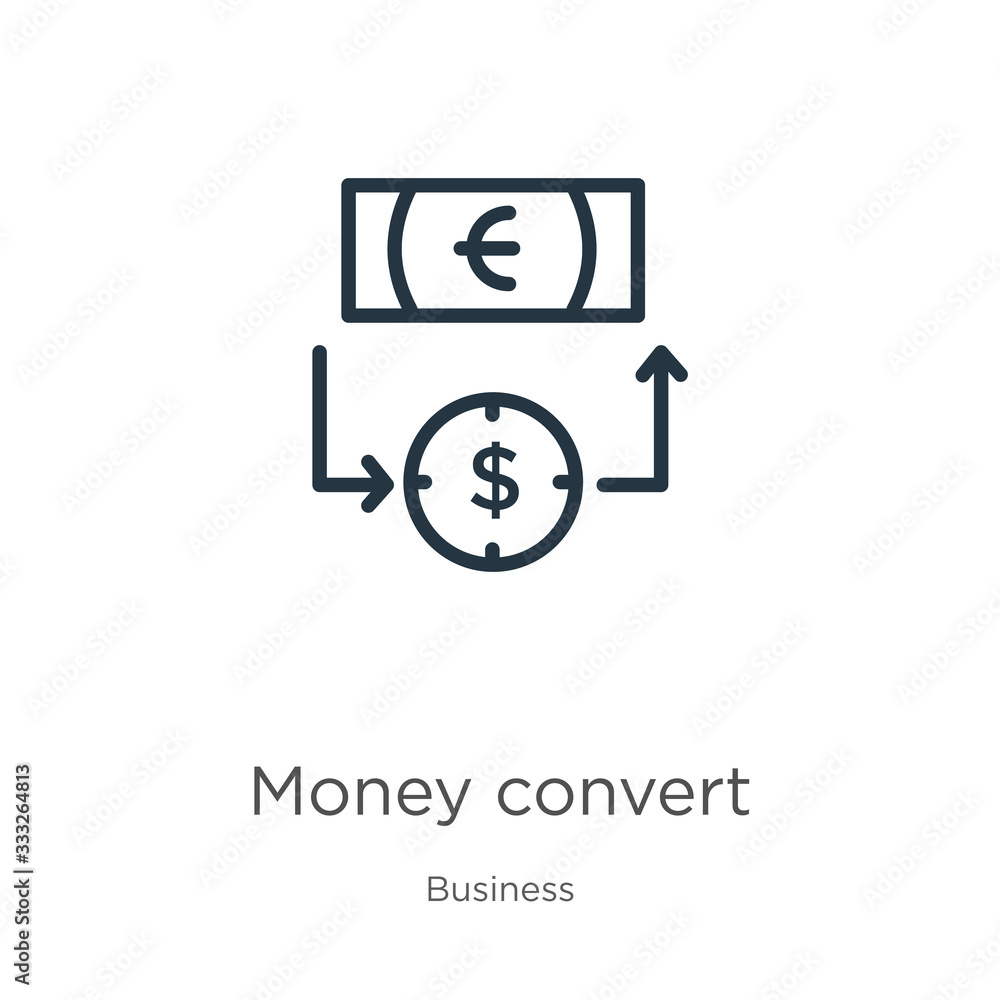Poster money convert icon. thin linear money convert outline icon isolated on white background from busines