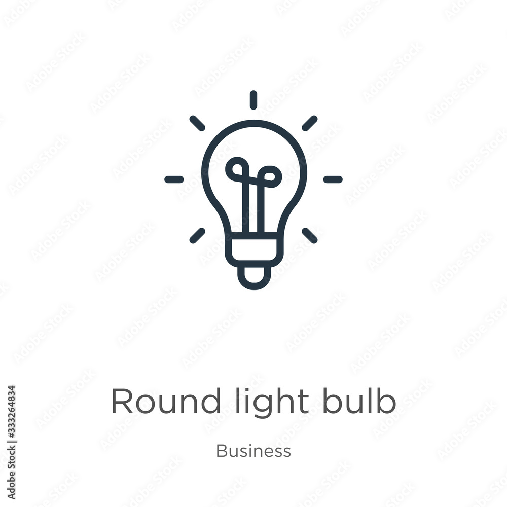 Poster round light bulb icon. thin linear round light bulb outline icon isolated on white background from b