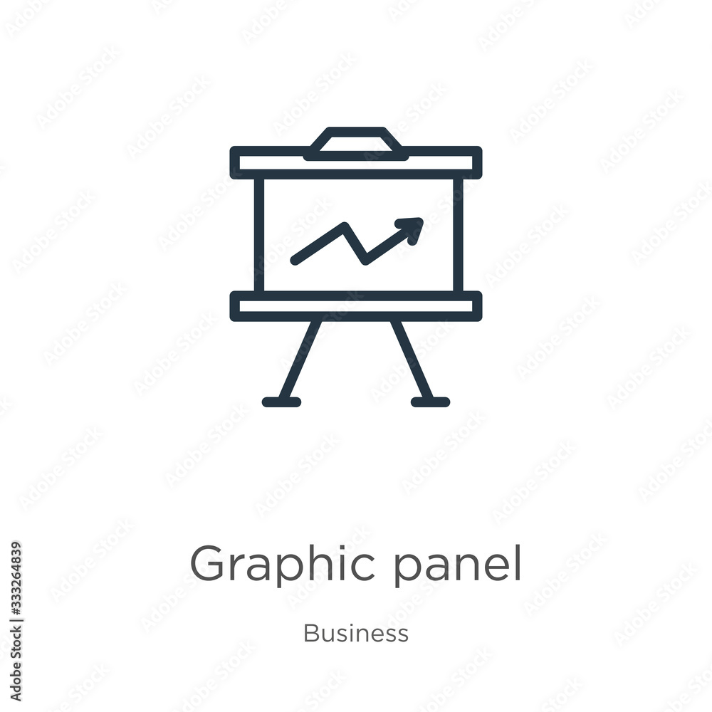 Poster graphic panel icon. thin linear graphic panel outline icon isolated on white background from busines