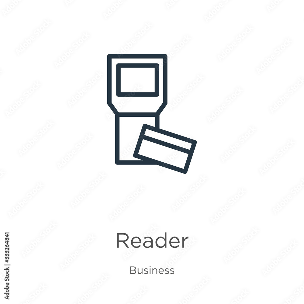 Poster reader icon. thin linear reader outline icon isolated on white background from business collection. 