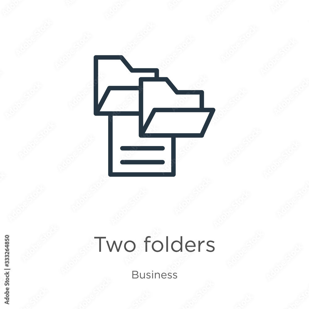 Poster two folders icon. thin linear two folders outline icon isolated on white background from business co