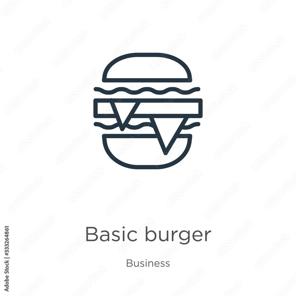 Aufkleber basic burger icon. thin linear basic burger outline icon isolated on white background from business 