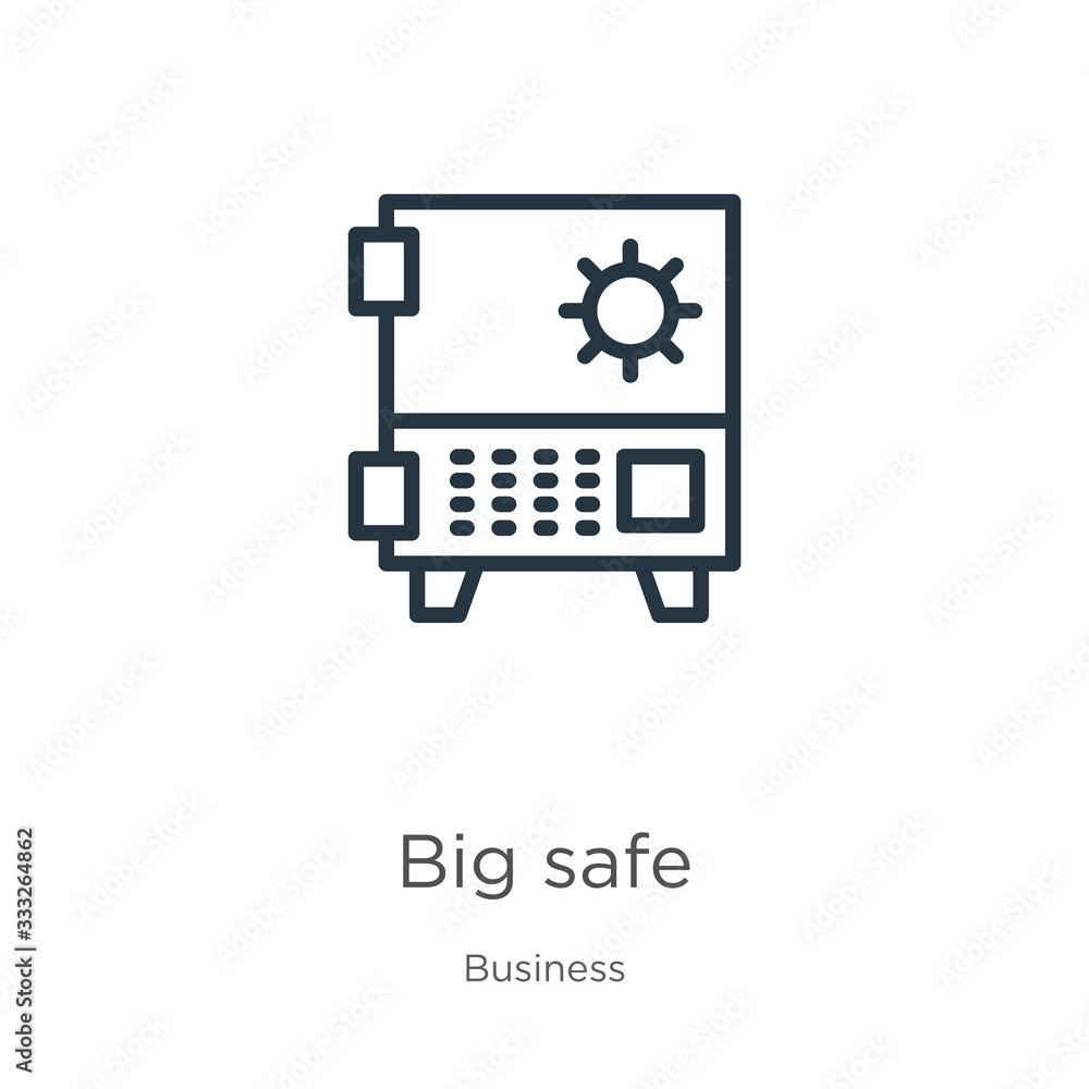 Poster big safe icon. thin linear big safe outline icon isolated on white background from business collecti