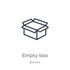 Empty box icon. Thin linear empty box outline icon isolated on white background from business collection. Line vector sign, symbol for web and mobile