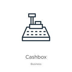 Fototapeta premium Cashbox icon. Thin linear cashbox outline icon isolated on white background from business collection. Line vector sign, symbol for web and mobile