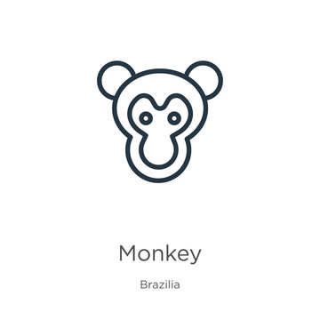 Monkey icon. Thin linear monkey outline icon isolated on white background from brazilia collection. Line vector sign, symbol for web and mobile