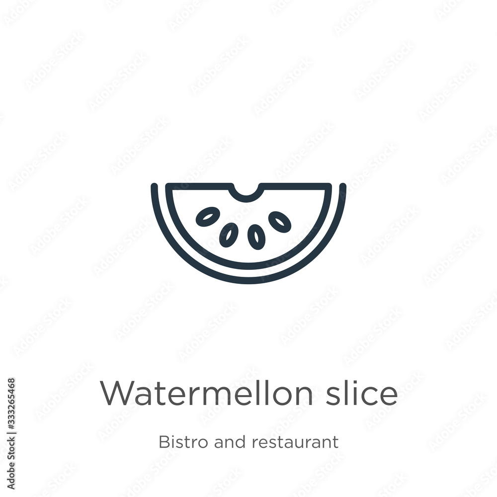 Poster watermellon slice icon. thin linear watermellon slice outline icon isolated on white background from