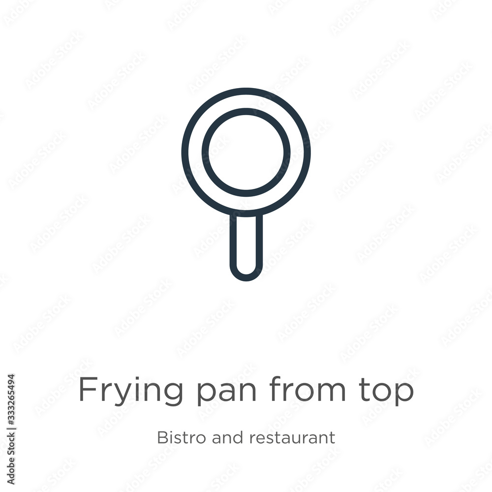 Poster frying pan from top icon. thin linear frying pan from top outline icon isolated on white background 
