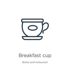 Breakfast cup icon. Thin linear breakfast cup outline icon isolated on white background from bistro and restaurant collection. Line vector sign, symbol for web and mobile