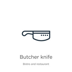 Butcher knife icon. Thin linear butcher knife outline icon isolated on white background from bistro and restaurant collection. Line vector sign, symbol for web and mobile