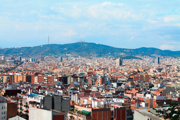 Panorama of the city of Barcelona in the summer