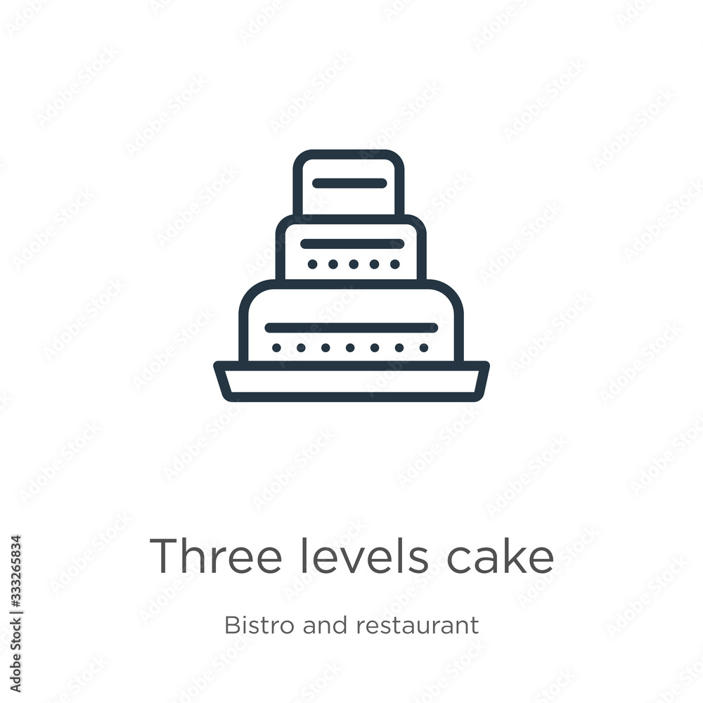 Poster three levels cake icon. thin linear three levels cake outline icon isolated on white background from