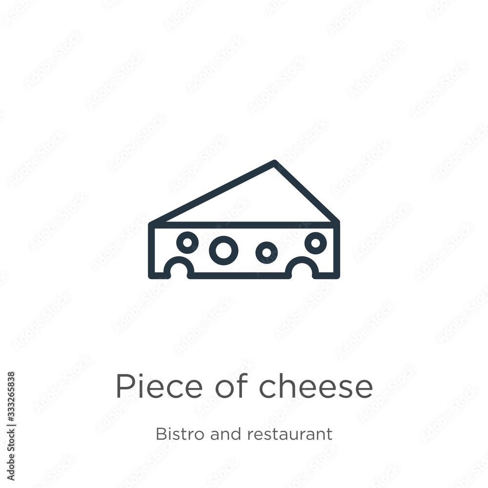 Wall mural Piece of cheese icon. Thin linear piece of cheese outline icon isolated on white background from bistro and restaurant collection. Line vector sign, symbol for web and mobile