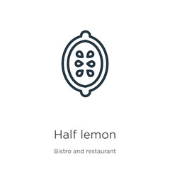 Half lemon icon. Thin linear half lemon outline icon isolated on white background from bistro and restaurant collection. Line vector sign, symbol for web and mobile