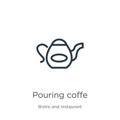 Pouring coffe icon. Thin linear pouring coffe outline icon isolated on white background from bistro and restaurant collection. Line vector sign, symbol for web and mobile