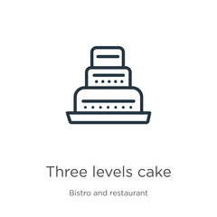 Three levels cake icon. Thin linear three levels cake outline icon isolated on white background from bistro and restaurant collection. Line vector sign, symbol for web and mobile