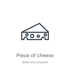 Piece of cheese icon. Thin linear piece of cheese outline icon isolated on white background from bistro and restaurant collection. Line vector sign, symbol for web and mobile