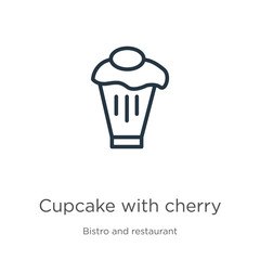 Cupcake with cherry icon. Thin linear cupcake with cherry outline icon isolated on white background from bistro and restaurant collection. Line vector sign, symbol for web and mobile