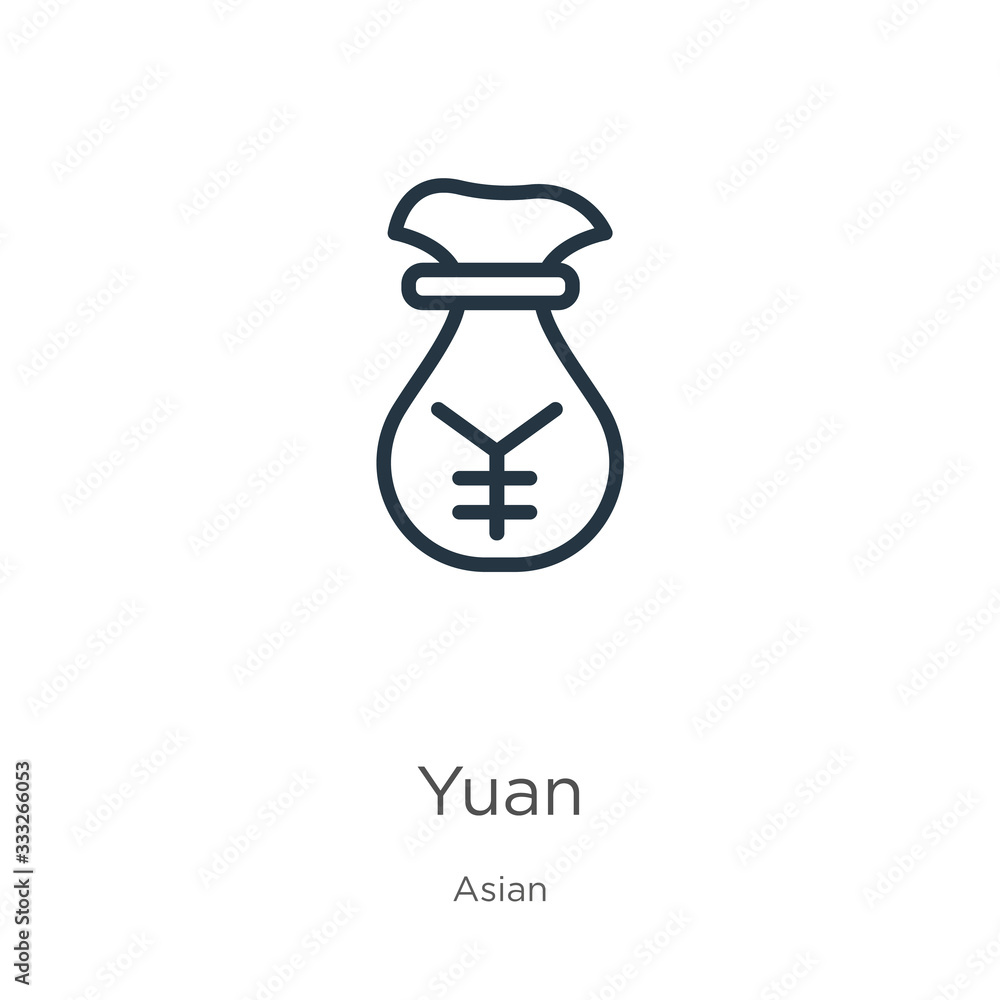 Poster yuan icon. thin linear yuan outline icon isolated on white background from asian collection. line ve