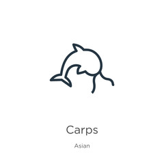 Carps icon. Thin linear carps outline icon isolated on white background from asian collection. Line vector sign, symbol for web and mobile
