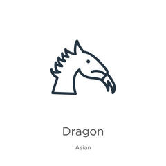 Dragon icon. Thin linear dragon outline icon isolated on white background from asian collection. Line vector sign, symbol for web and mobile