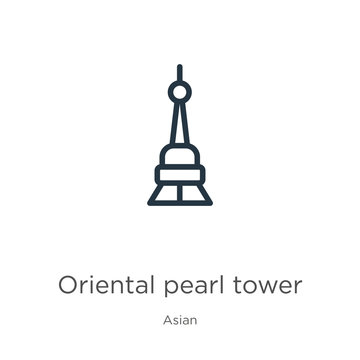 Oriental pearl tower icon. Thin linear oriental pearl tower outline icon isolated on white background from asian collection. Line vector sign, symbol for web and mobile
