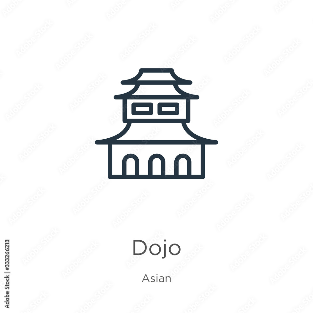 Poster dojo icon. thin linear dojo outline icon isolated on white background from asian collection. line ve
