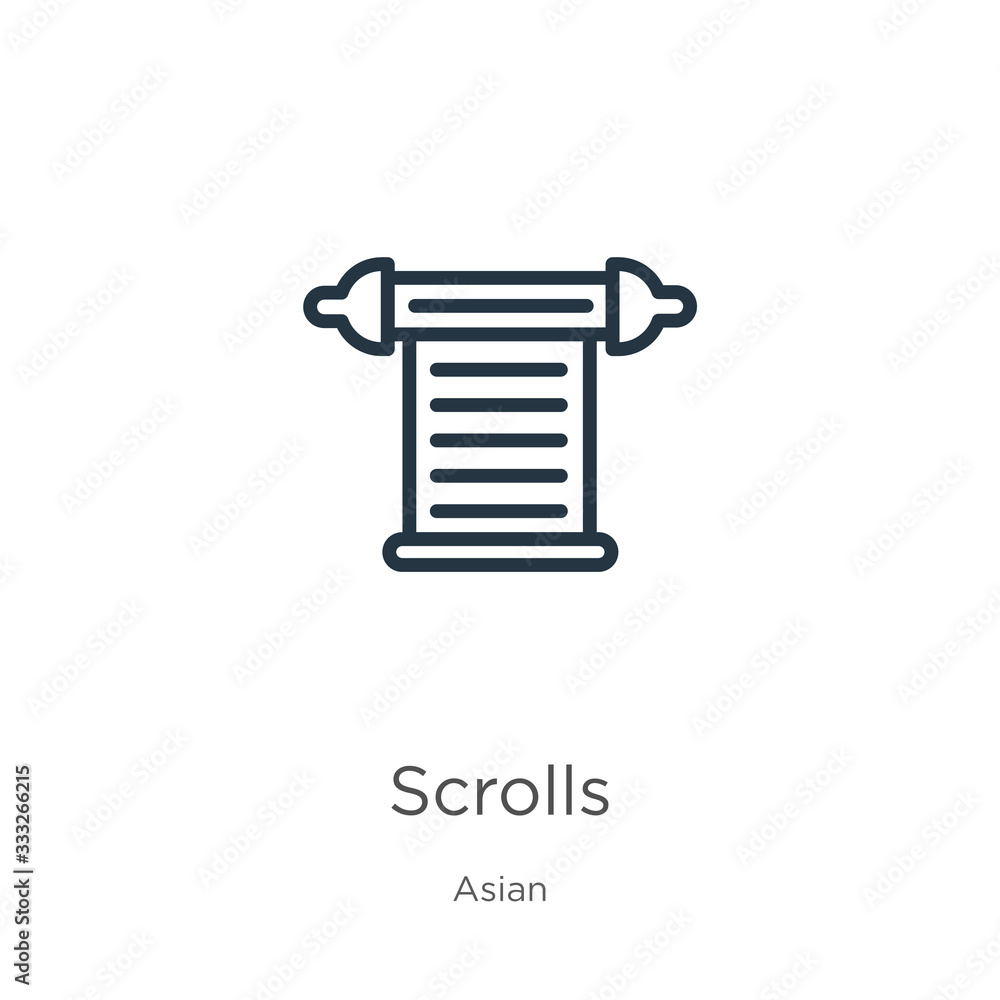 Poster scrolls icon. thin linear scrolls outline icon isolated on white background from asian collection. l