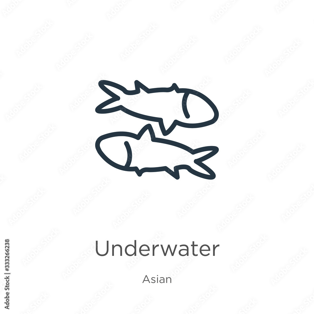 Poster underwater icon. thin linear underwater outline icon isolated on white background from asian collect