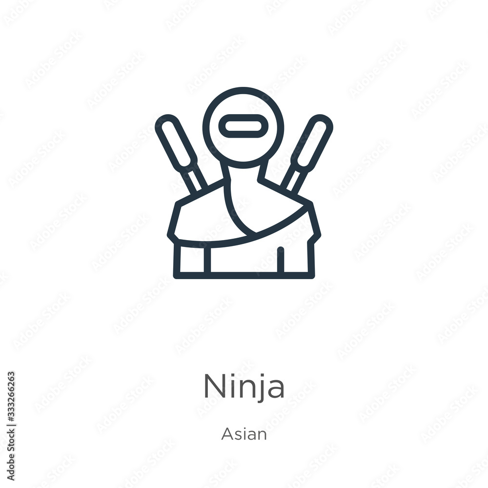 Poster ninja icon. thin linear ninja outline icon isolated on white background from asian collection. line 