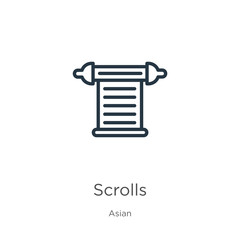 Scrolls icon. Thin linear scrolls outline icon isolated on white background from asian collection. Line vector sign, symbol for web and mobile