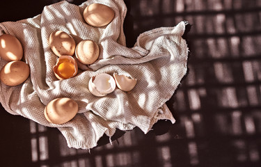 easter composition of chicken eggs