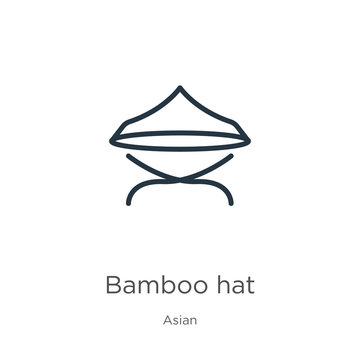 Bamboo hat icon. Thin linear bamboo hat outline icon isolated on white background from asian collection. Line vector sign, symbol for web and mobile