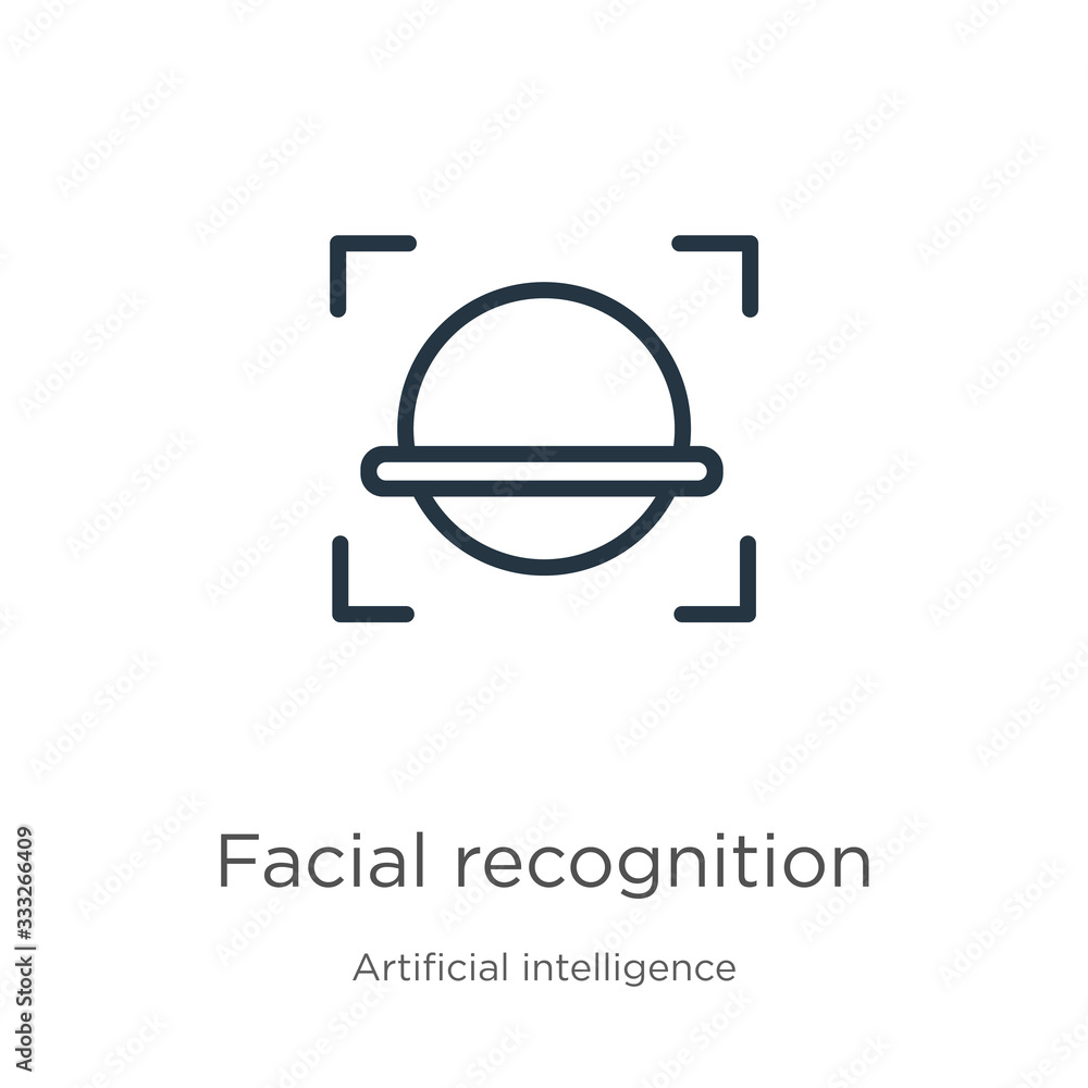 Poster facial recognition icon. thin linear facial recognition outline icon isolated on white background fr