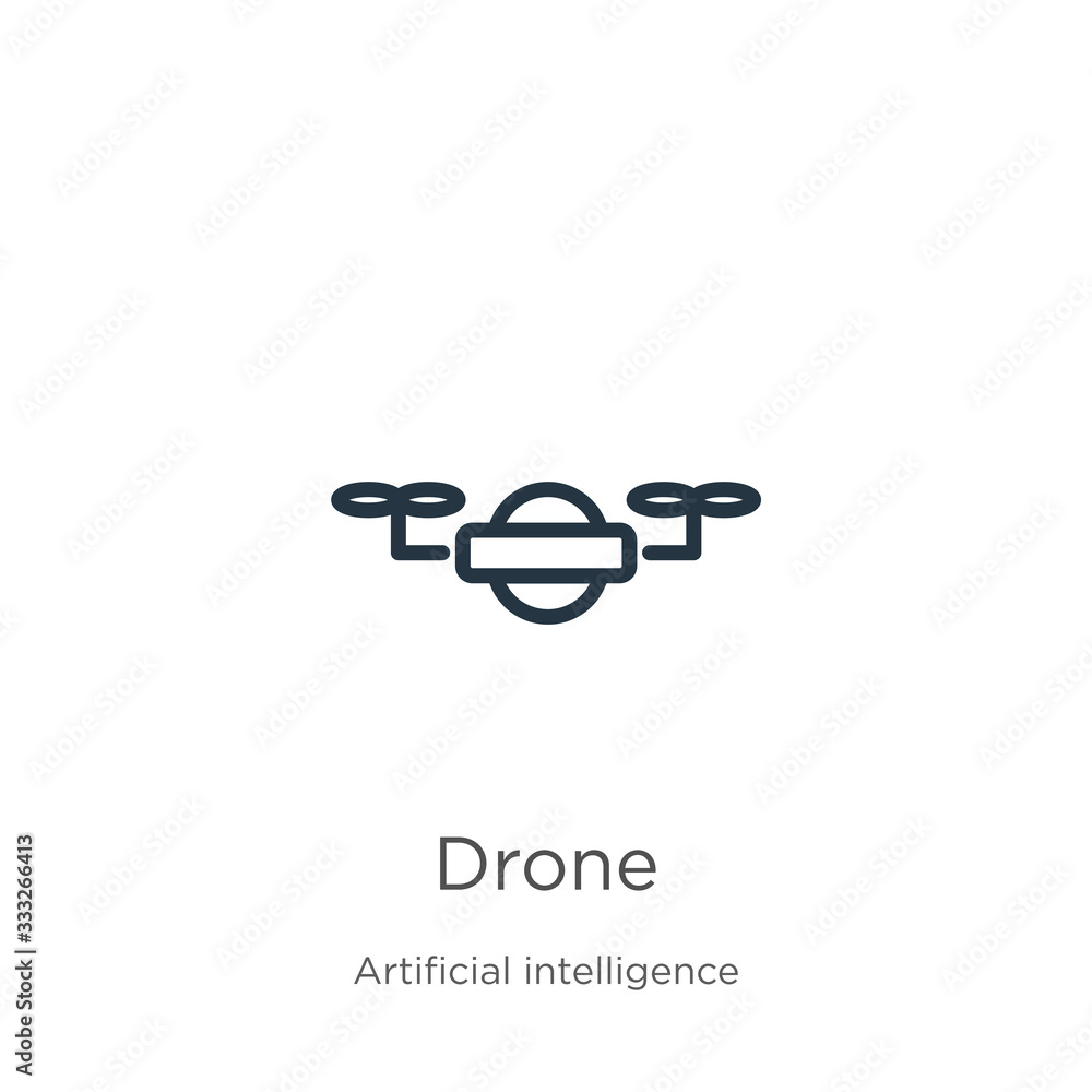 Poster drone icon. thin linear drone outline icon isolated on white background from artificial intelligence
