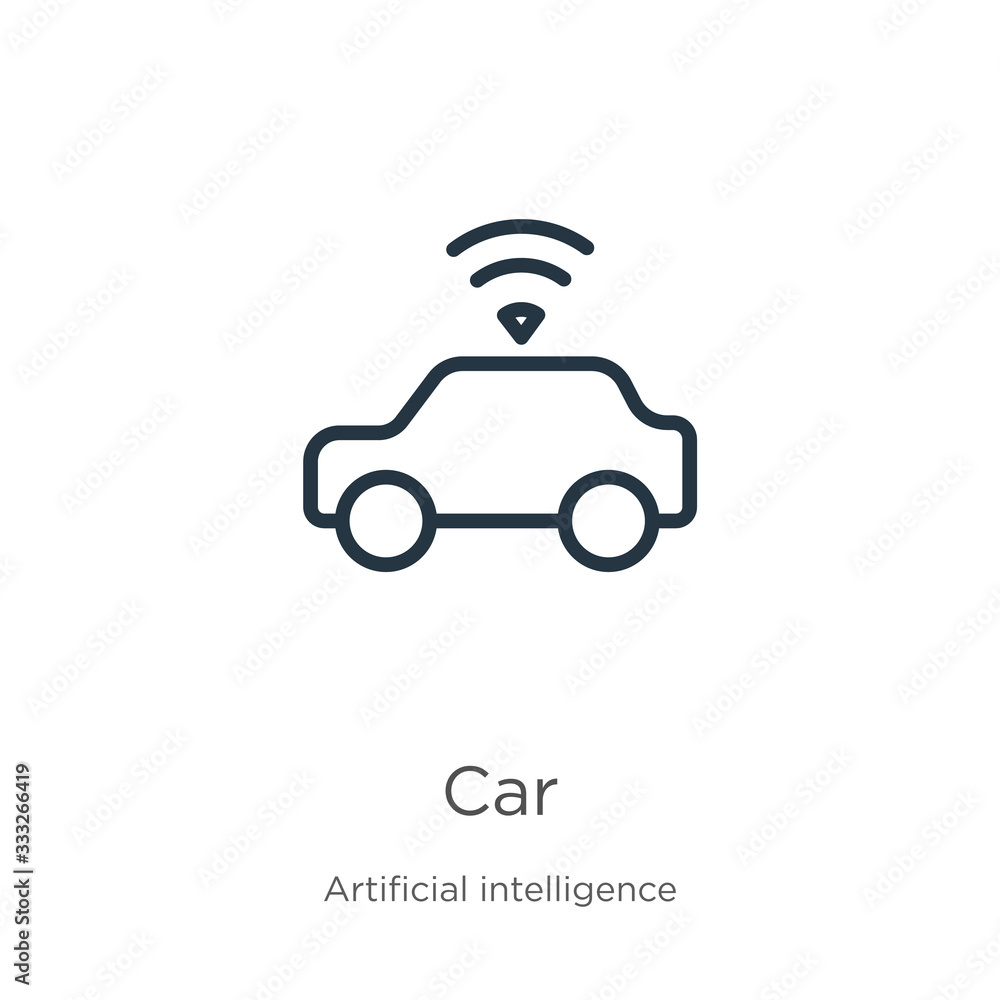 Poster car icon. thin linear car outline icon isolated on white background from artificial intelligence col