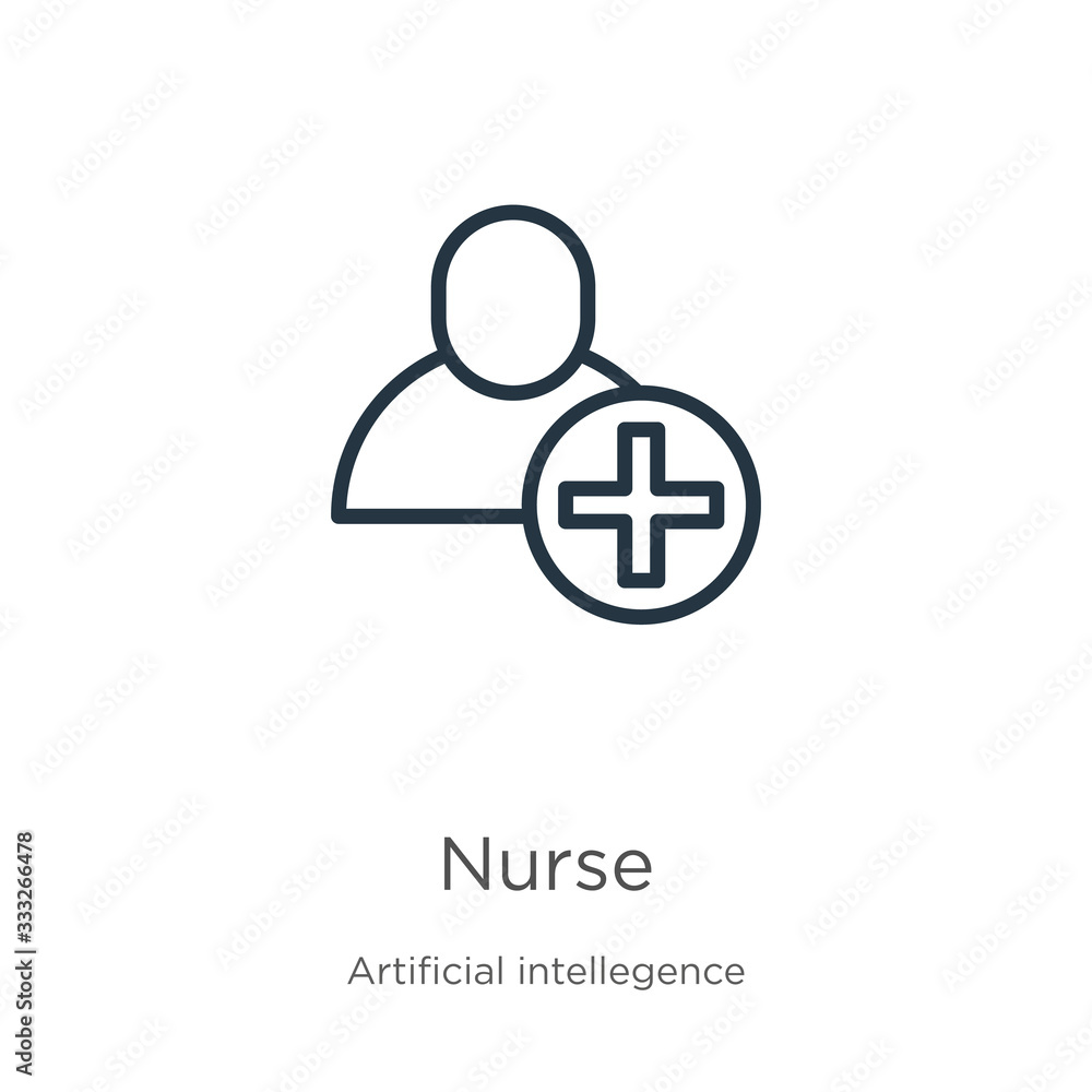 Poster nurse icon. thin linear nurse outline icon isolated on white background from artificial intelligence