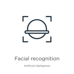 Facial recognition icon. Thin linear facial recognition outline icon isolated on white background from artificial intelligence collection. Line vector sign, symbol for web and mobile