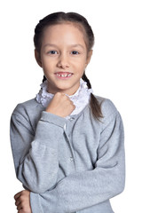 Cute little girl posing isolated on white background