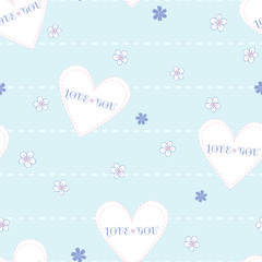 Seamless Vector Pattern with hearts an small flowers for decoration, textile, print, stationery, wrapping paper
