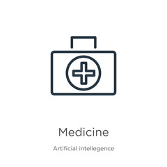 Medicine icon. Thin linear medicine outline icon isolated on white background from artificial intelligence collection. Line vector sign, symbol for web and mobile