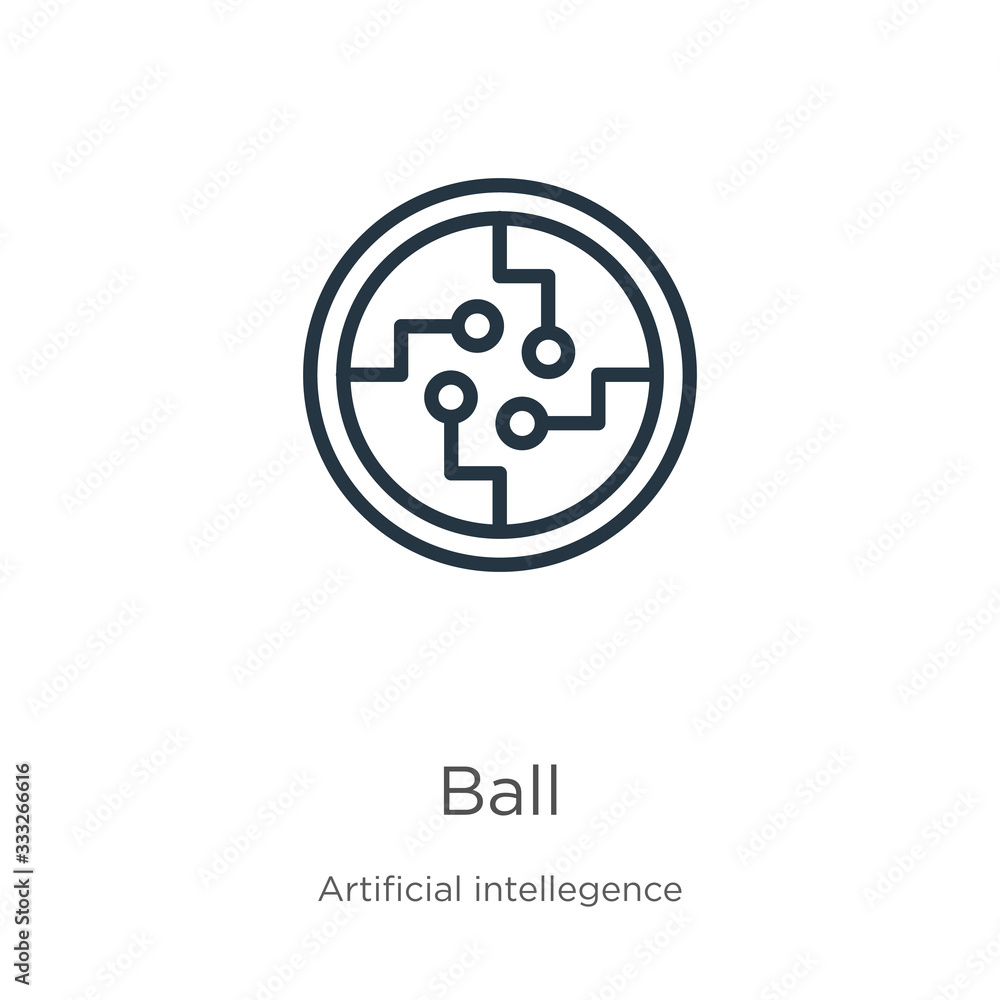 Poster ball icon. thin linear ball outline icon isolated on white background from artificial intelligence c