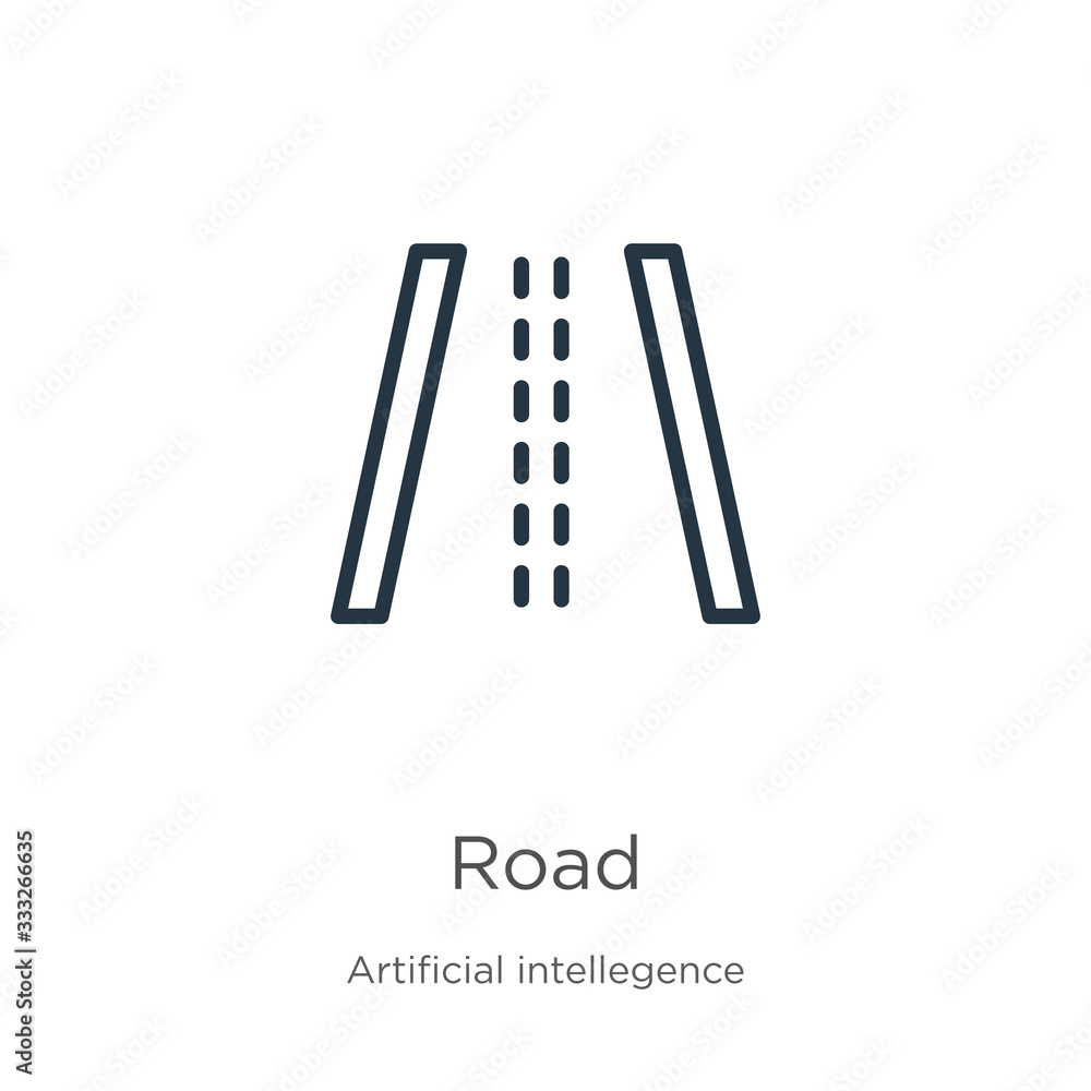 Poster road icon. thin linear road outline icon isolated on white background from artificial intelligence c