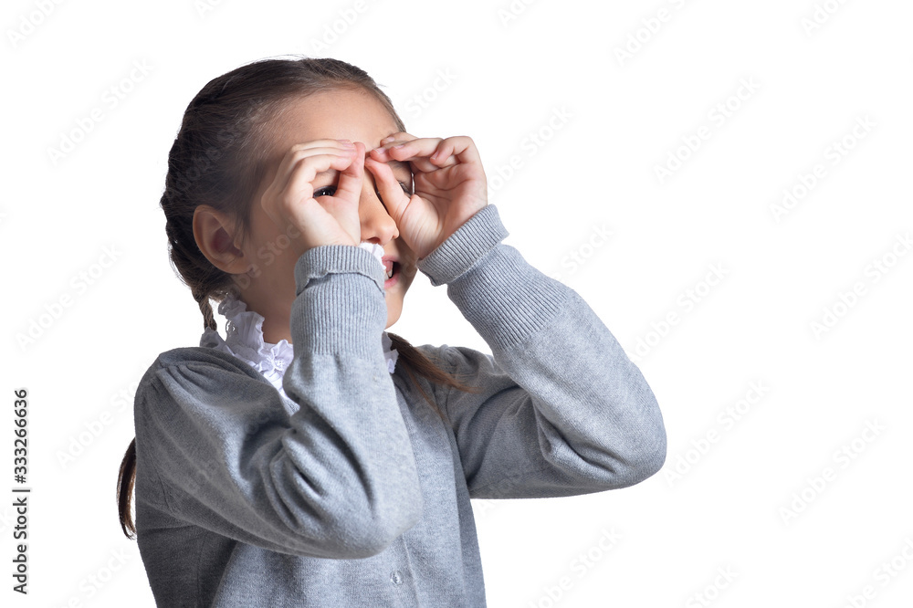 Poster cute little girl looking away isolated on white background