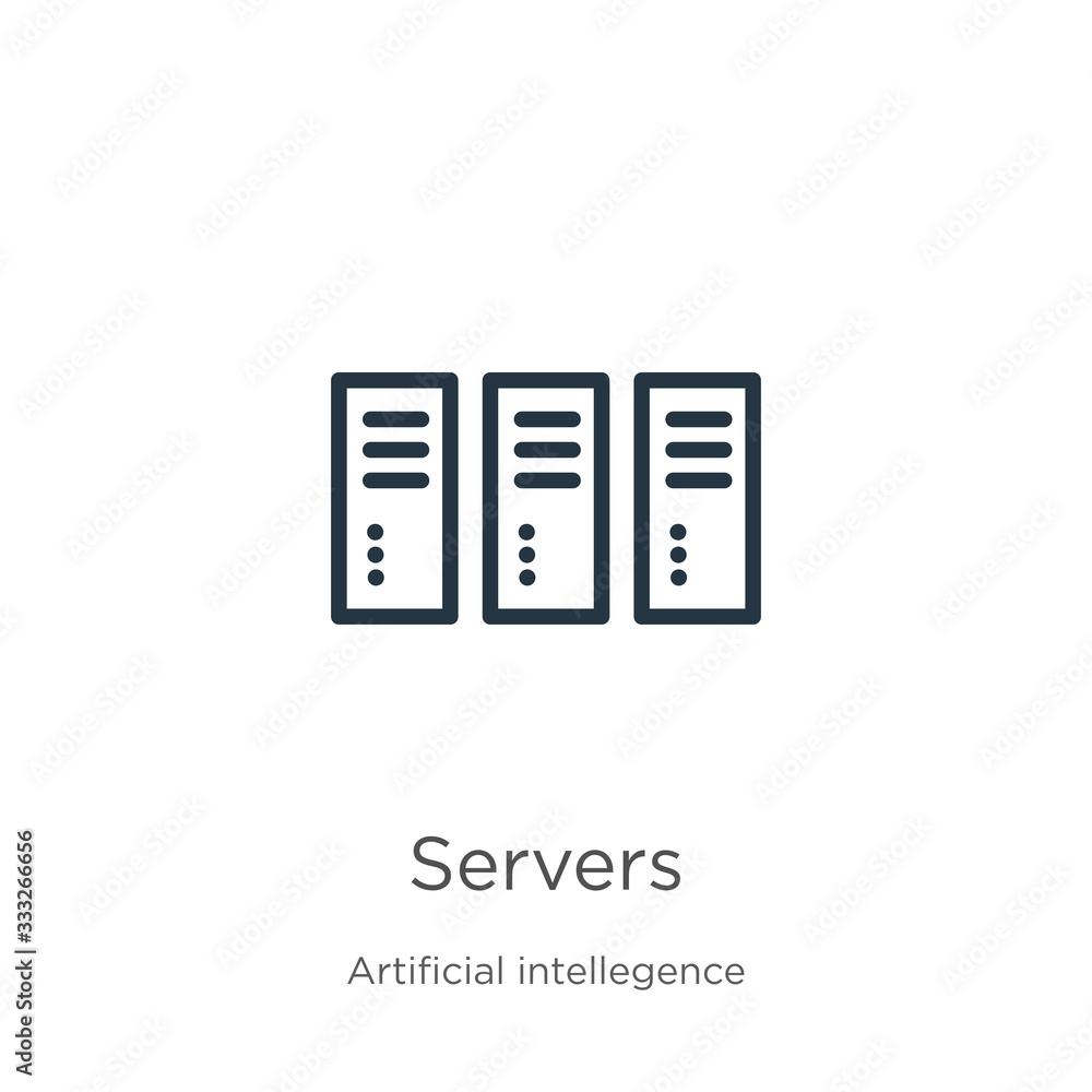 Poster servers icon. thin linear servers outline icon isolated on white background from artificial intellig