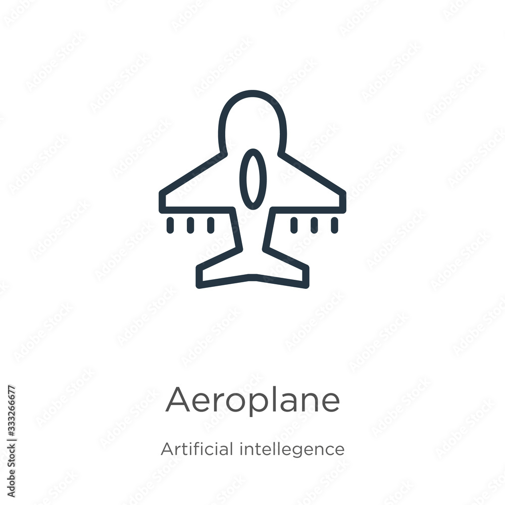 Poster aeroplane icon. thin linear aeroplane outline icon isolated on white background from artificial inte